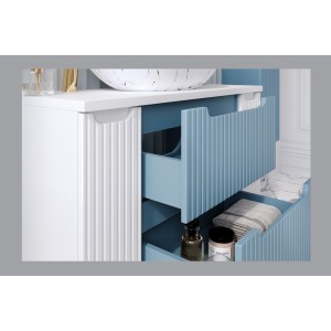 Meuble sous vasque VANO 60 cm bleu denim suspendu avec 2 tiroirs