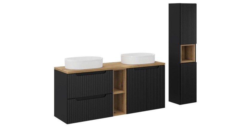 Ensemble VANO 170cm : meubles sous vasque, niches visibles, vasques à poser, colonne