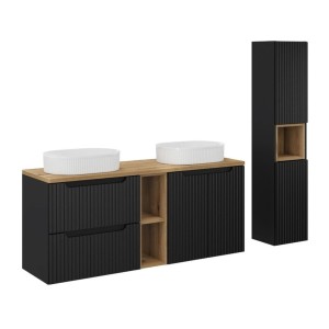 Ensemble VANO 170cm : meubles sous vasque, niches visibles, vasques à poser, colonne