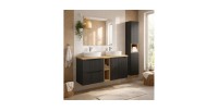 Ensemble VANO 170cm : meubles sous vasque, niches visibles, vasques à poser, colonne mis en situation