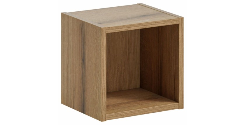 Cube aspect chêne clair intégré à la colonne de rangement noir mat VANO