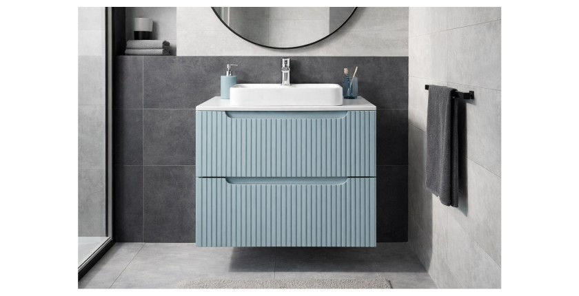 Meuble sous vasque VANO 60 cm bleu denim suspendu avec 2 tiroirs