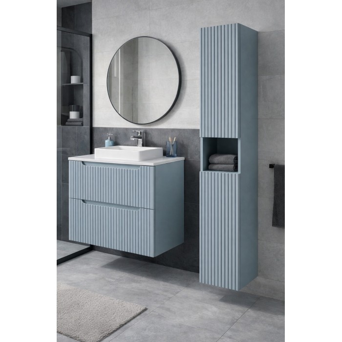 Badezimmer-Säule VANO 140 cm Denim-Blau 2 Hängende Türen