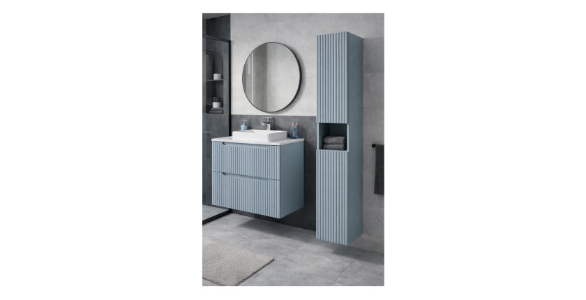 Colonne de salle de bain VANO 140 cm bleu denim 2 portes suspendue