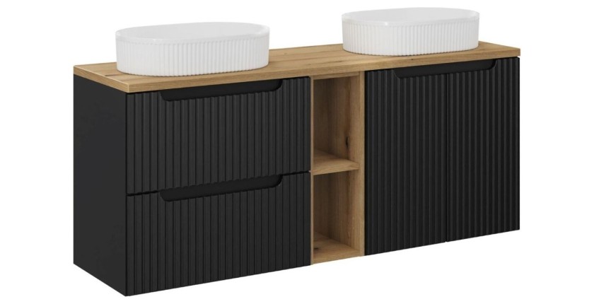 Ensemble VANO 140cm : meubles sous vasques, niches visibles, plan pour vasque et vasques à poser