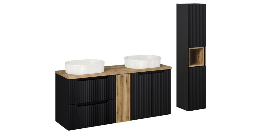 Ensemble VANO 170cm : meubles sous vasque, niches fermées, vasques à poser, colonne