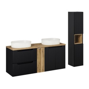 Ensemble VANO 170cm : meubles sous vasque, niches fermées, vasques à poser, colonne