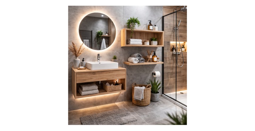 Étagère salle de bain VANO 80 cm chêne Coast Evoke suspendue