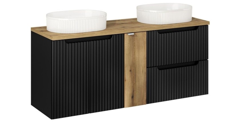 Ensemble VANO 140cm : meubles sous vasque, meuble 1 porte, plan pour vasque, vasques à poser