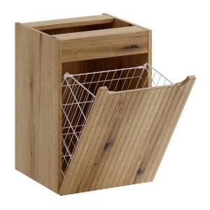 Meuble salle de bain VANO 40 cm chêne suspendu avec panier à linge