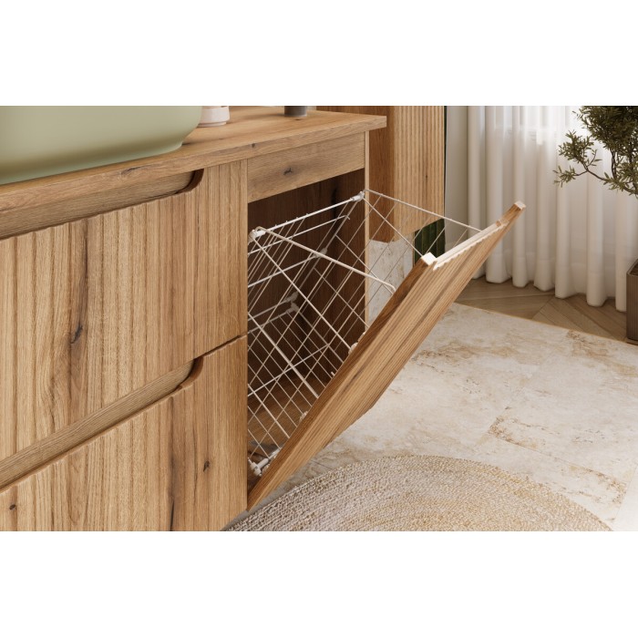 Meuble salle de bain VANO 40 cm chêne suspendu avec panier à linge