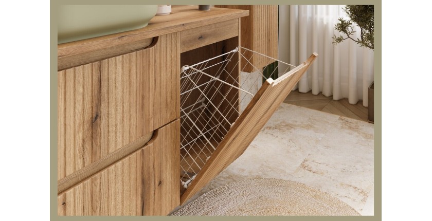 Meuble salle de bain VANO 40 cm chêne suspendu avec panier à linge