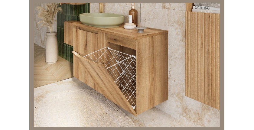 Meuble salle de bain VANO 40 cm chêne suspendu avec panier à linge