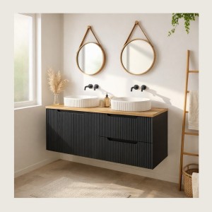 Ensemble VANO 120cm : meubles sous vasque à tiroirs et placards + plan pour vasque + deux vasques à poser rainurées