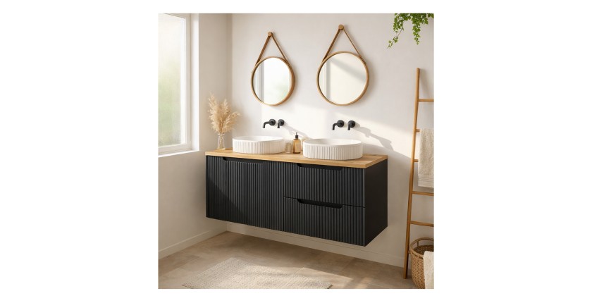 Ensemble VANO 120cm : meubles sous vasque, plan pour vasque, vasques à poser mis en situation