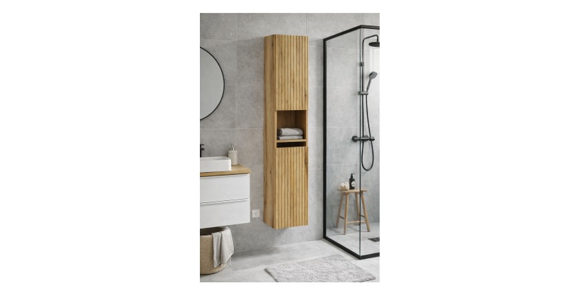 Colonne salle de bain VANO 140 cm chêne suspendue 2 portes