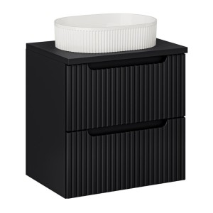 Ensemble VANO 60cm : meubles sous vasque à tiroirs, plan pour vasque noir et vasque à poser