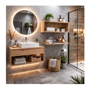 Meuble de rangement salle de bain VANO 60 cm chêne suspendu avec niche