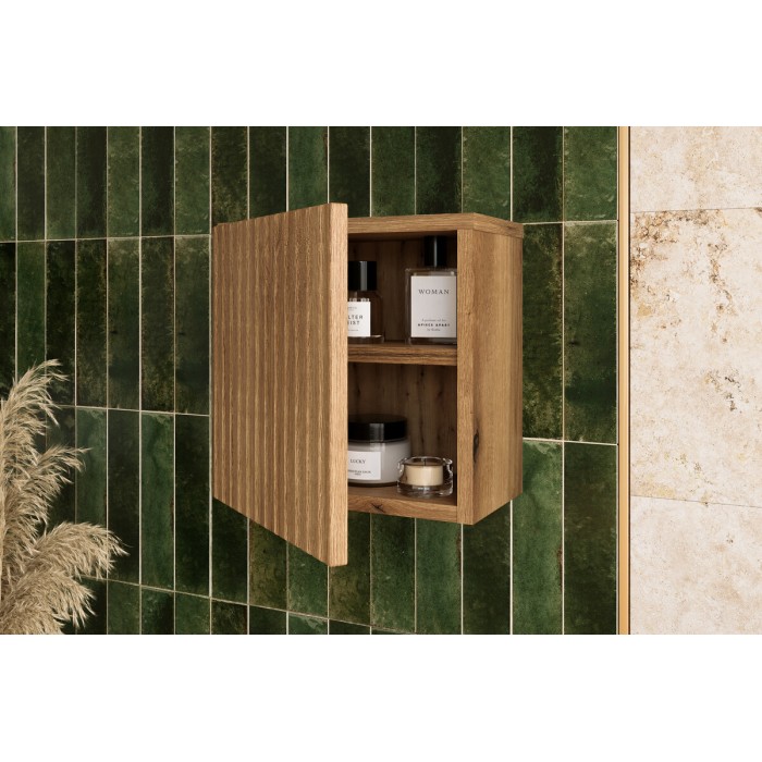 Cubo portaoggetti da bagno VANO 30 cm in rovere sospeso con porta