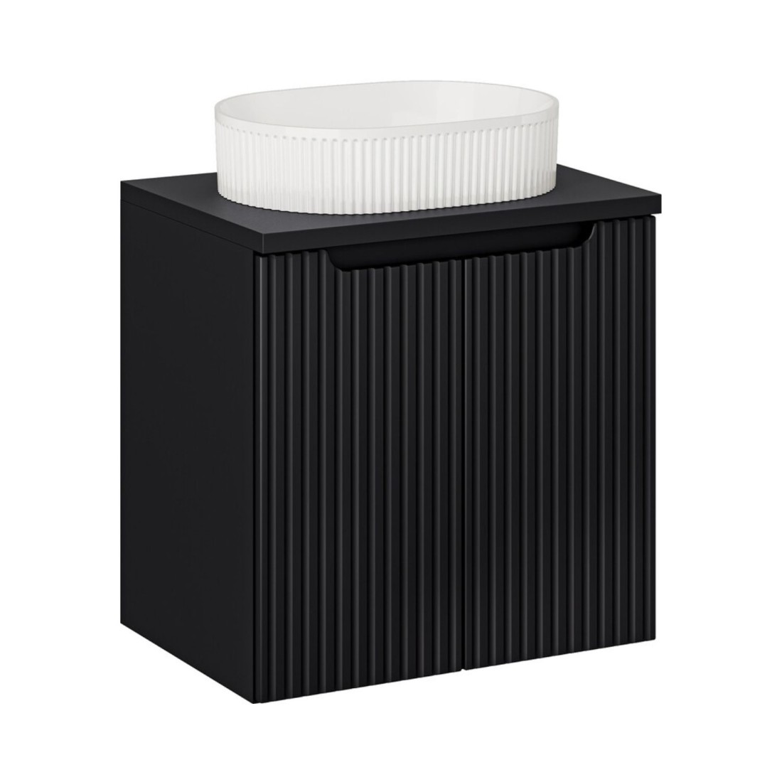 Ensemble VANO 60cm : meuble sous vasque 2 portes, plan pour vasque et vasque à poser