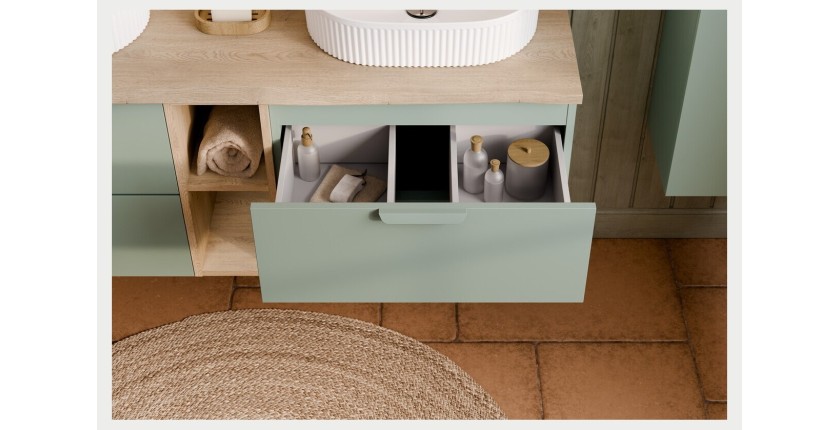 Meuble sous vasque OSTER 60 cm vert sauge suspendu avec 2 tiroirs