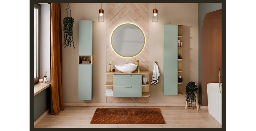 Meuble sous vasque OSTER 60 cm vert sauge suspendu avec 2 tiroirs