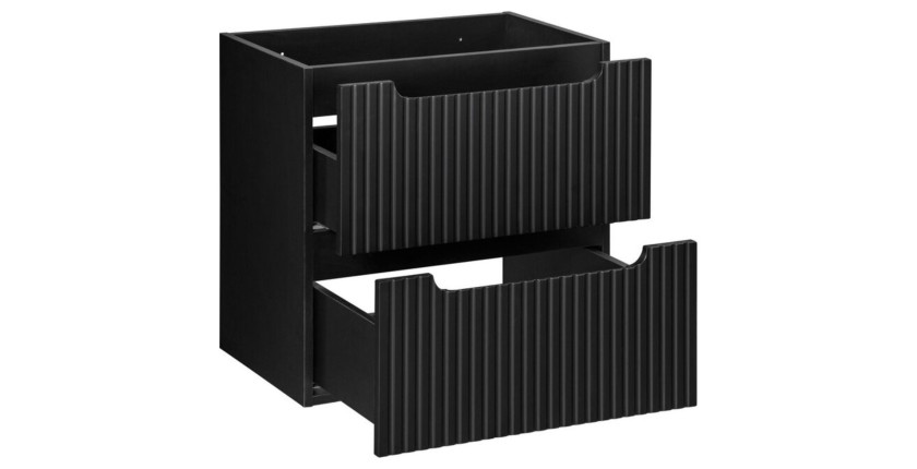 Ensemble de salle de bain suspendu VANO 60cm : meuble sous vasque à tiroirs rainuré verticalement + plan pour vasque noir mat