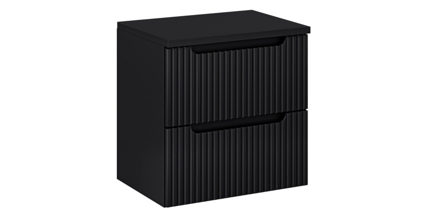 Ensemble de salle de bain suspendu VANO 60cm : meuble sous vasque à tiroirs rainuré verticalement + plan pour vasque noir mat