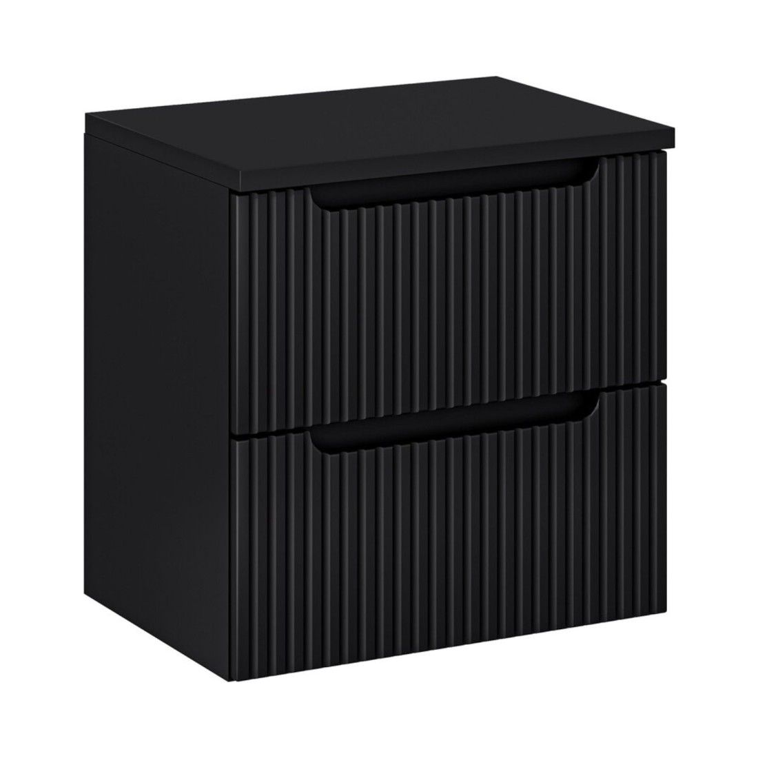 Ensemble de salle de bain suspendu VANO 60cm : meuble sous vasque à tiroirs rainuré verticalement + plan pour vasque noir mat