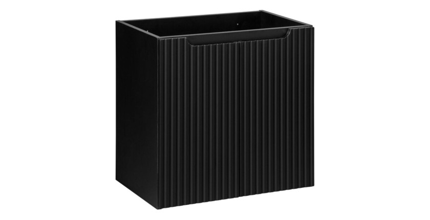 Ensemble de salle de bain suspendu VANO 60cm : meuble sous vasque à placards rainuré verticalement + plan pour vasque noir mat
