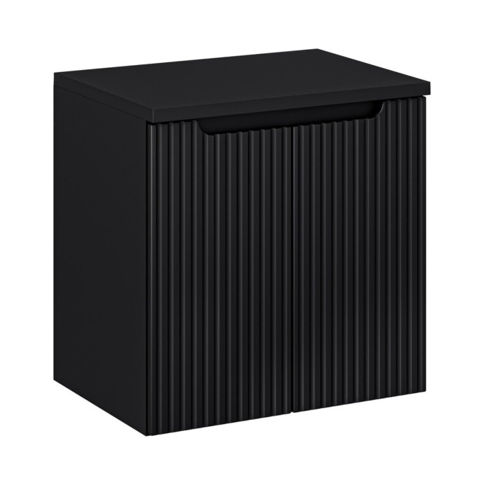 Ensemble VANO 60cm : meuble sous vasque 2 portes et plan pour vasque noir mat
