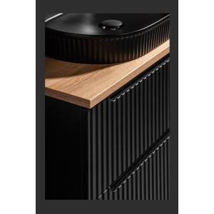 Ensemble de salle de bain VANO 60cm : meuble sous vasque à tiroirs rainuré verticalement + plan pour vasque aspect chêne