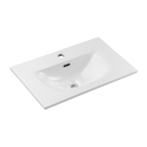 Ensemble de salle de bain VANO 60cm : meuble sous vasque à tiroirs rainuré verticalement + vasque encastrée blanche