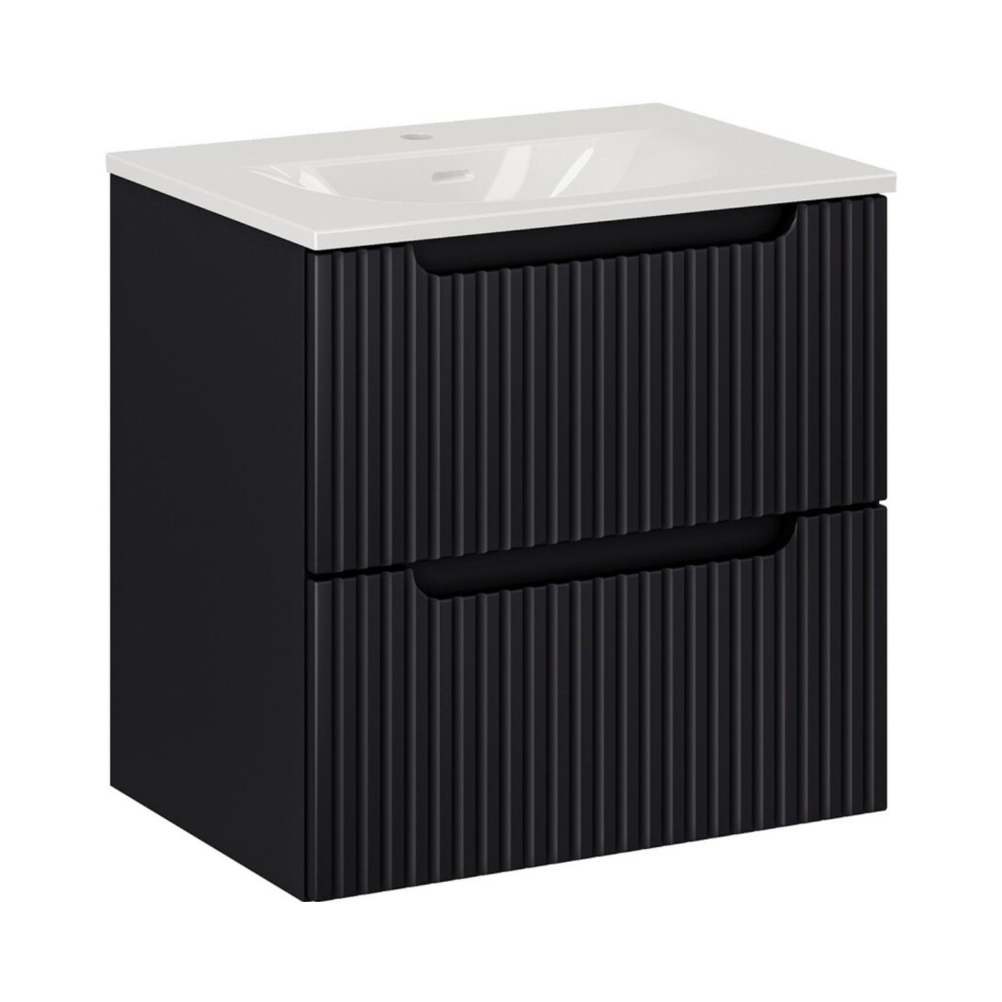 Ensemble de salle de bain VANO 60cm : meuble sous vasque à tiroirs rainuré verticalement + vasque encastrée blanche