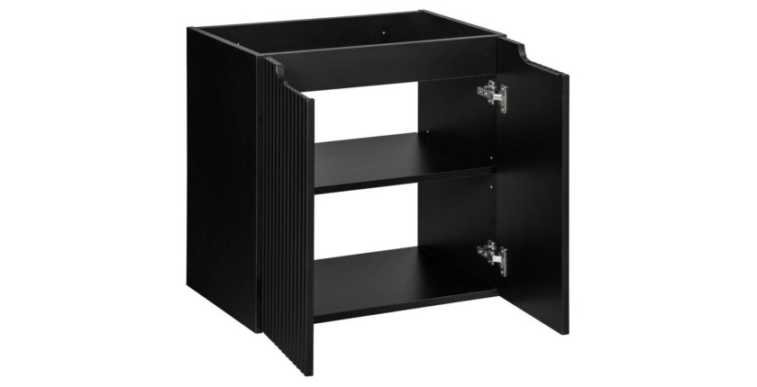 Ensemble de salle de bain VANO 60cm : meuble sous vasque à placards rainuré verticalement + vasque encastrée blanche