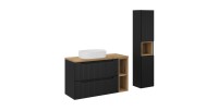 Ensemble VANO 130cm : meubles sous vasque avec niches visibles à tiroirs + plan pour vasque + vasque à poser + colonne