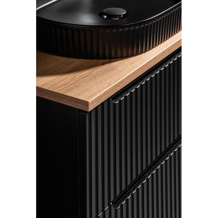 Ensemble VANO 80cm : meubles sous lavabo met zichtbare nissen met laden + werkblad voor wastafel in lichte eiken look