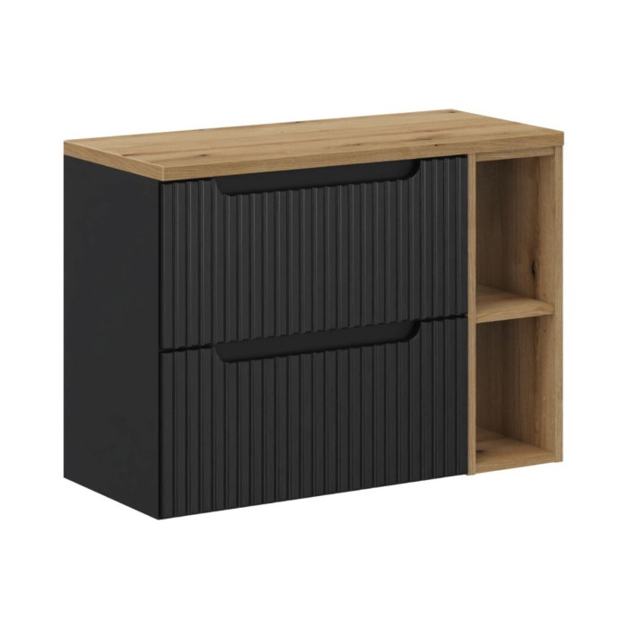 Ensemble VANO 80cm : meubles sous lavabo met zichtbare nissen met laden + werkblad voor wastafel in lichte eiken look