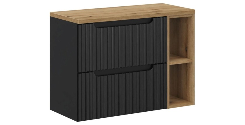 Ensemble VANO 80cm : meubles sous vasque avec niches visibles à tiroirs + plan pour vasque aspect chêne clair