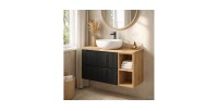 Ensemble VANO 80cm : meubles sous vasque avec niches visibles à tiroirs + plan pour vasque aspect chêne clair