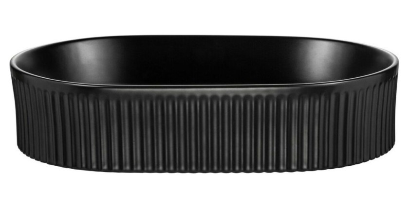 Ensemble VANO 80cm : meuble sous vasque à tiroirs + plan pour vasque aspect chêne clair + vasque à poser rainurée noir mat