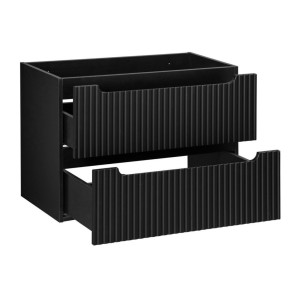 Ensemble VANO 80cm : meuble sous vasque à tiroirs + plan pour vasque aspect chêne clair + vasque à poser rainurée noir mat