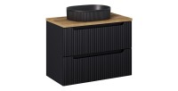 Ensemble VANO 80cm : meuble sous vasque à tiroirs + plan pour vasque aspect chêne clair + vasque à poser rainurée noir mat