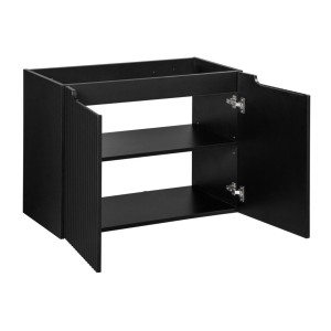Ensemble VANO 80cm : meuble sous vasque à placards + plan pour vasque noir mat + vasque à poser rainurée blanche