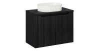 Ensemble VANO 80cm : meuble sous vasque à placards + plan pour vasque noir mat + vasque à poser rainurée blanche