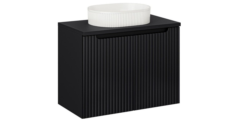 Ensemble VANO 80cm : meuble sous vasque à placards + plan pour vasque noir mat + vasque à poser rainurée blanche
