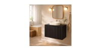 Ensemble VANO 80cm : meuble sous vasque à placards + plan pour vasque noir mat + vasque à poser rainurée blanche