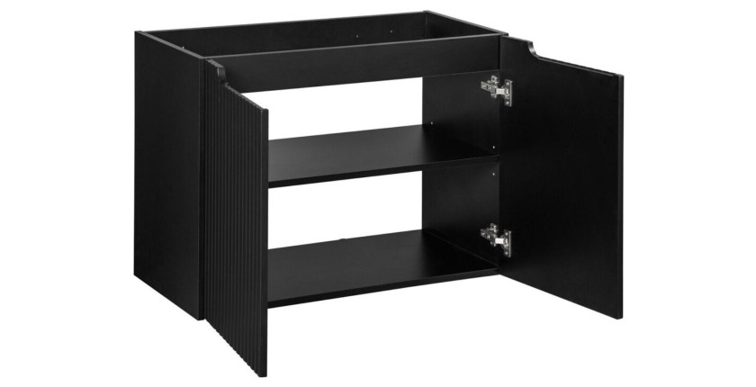 Ensemble de salle de bain suspendu VANO 80cm : meuble sous vasque à placards rainuré noir mat + plan pour vasque noir mat