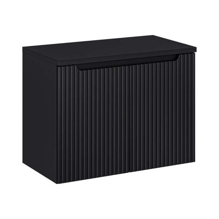 Ensemble VANO 80cm : meuble sous vasque 2 portes et plan pour vasque noir mat