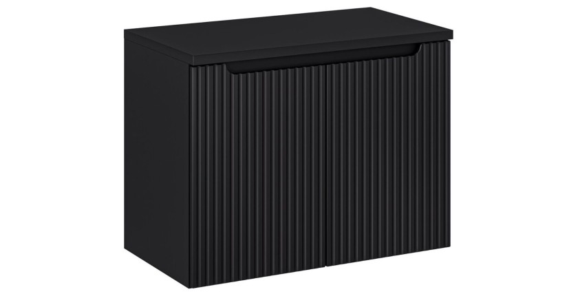 Ensemble de salle de bain suspendu VANO 80cm : meuble sous vasque à placards rainuré noir mat + plan pour vasque noir mat